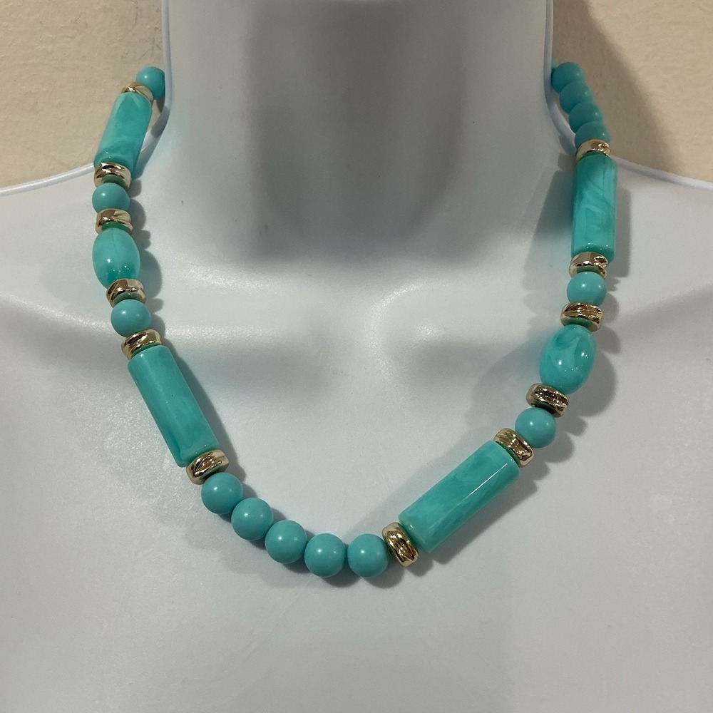 Vintage Turquoise Beaded Necklace Lucite Chunky Statement 18" Western‎